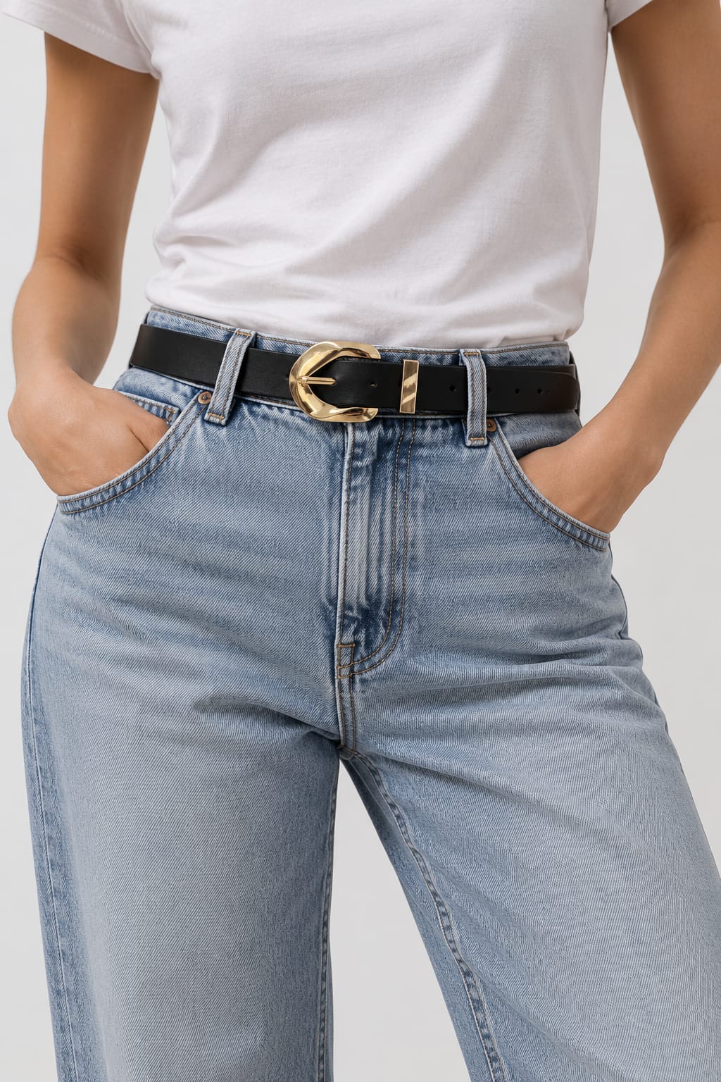 Black Belt with Sculpted Gold Buckle