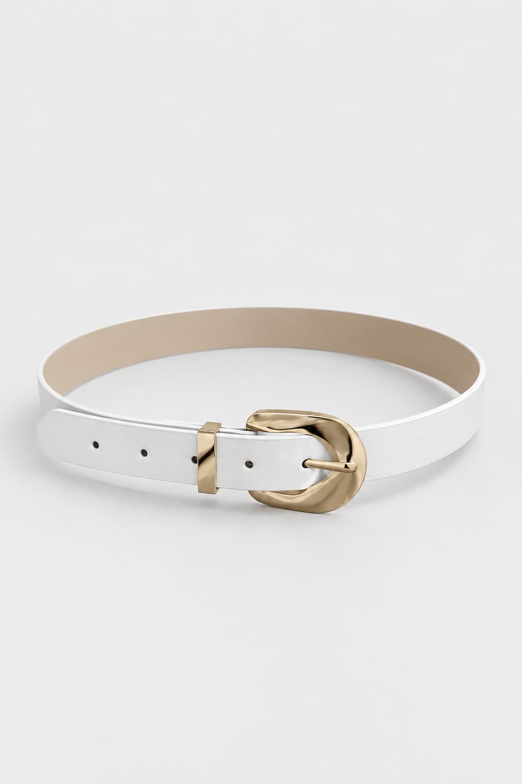 White Belt with Sculpted Gold Buckle