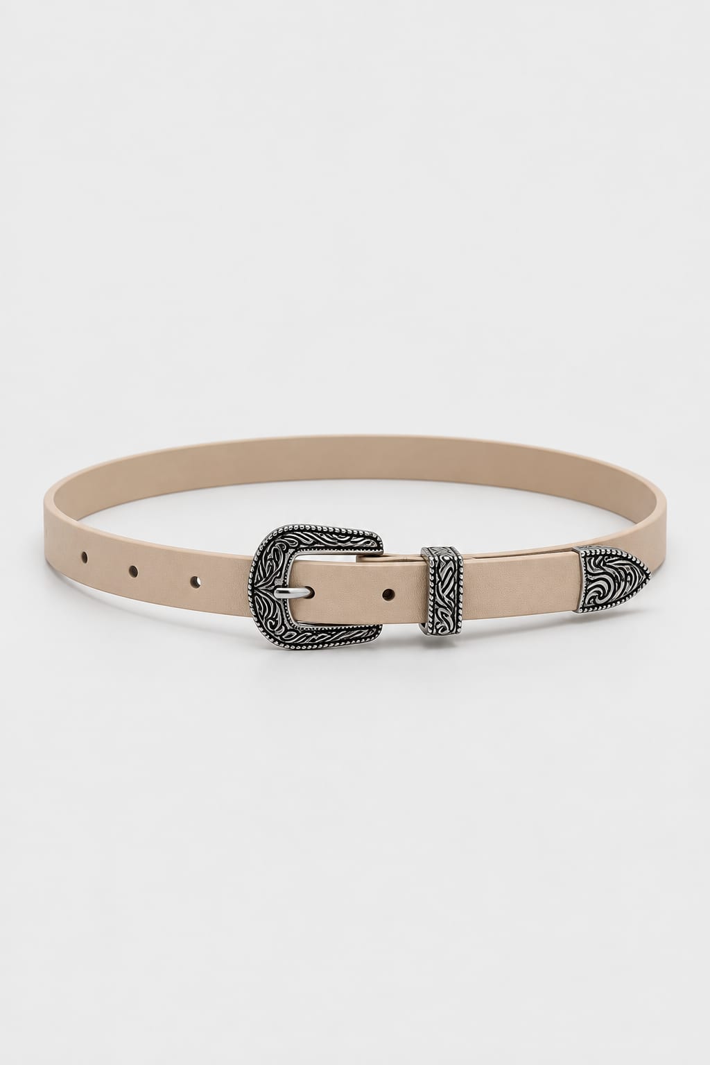 Belt | Beige Western Antique Silver Hardware