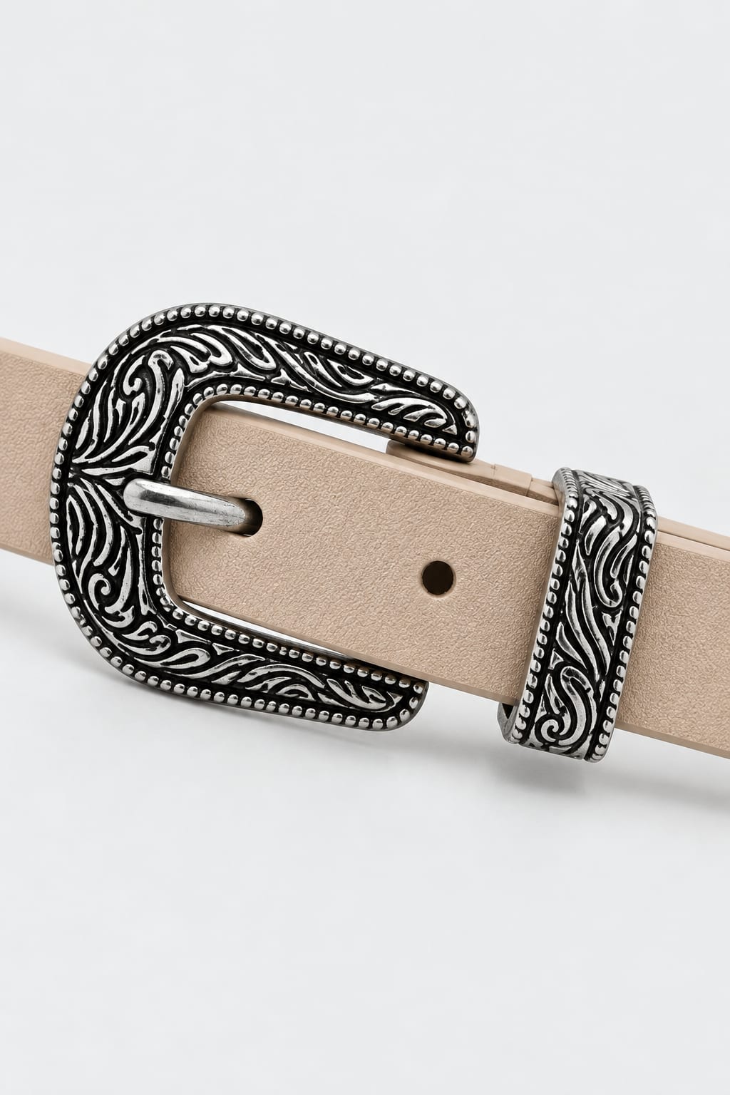 Belt | Beige Western Antique Silver Hardware
