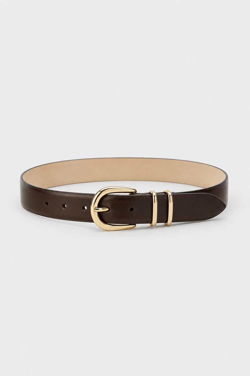 Belt | Brown Round Gold-Buckle Gold Belt CIZARO - Cizaro Jeans