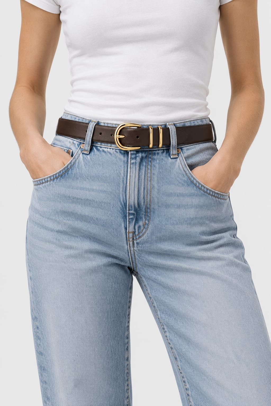 Belt | Brown Round Gold-Buckle