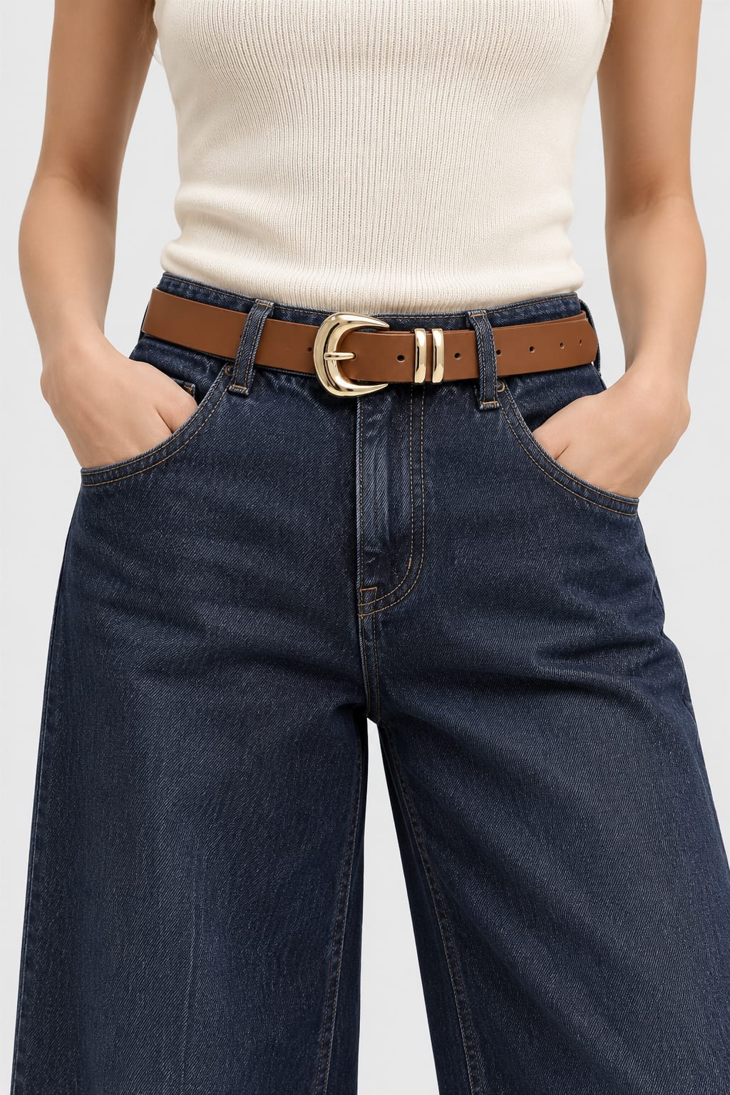 Belt | Tan Round Gold-Buckle