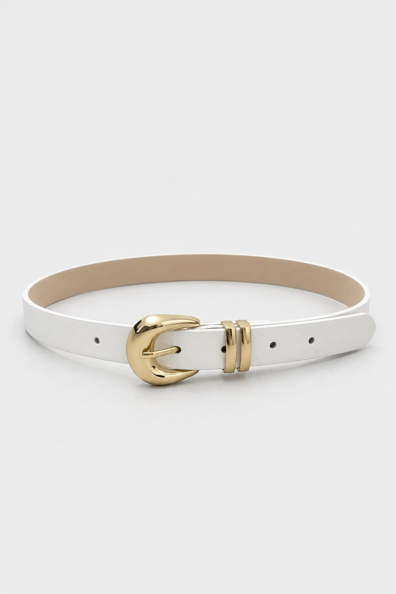 Belt | White Round Gold-Buckle Gold Belt CIZARO - Cizaro Jeans