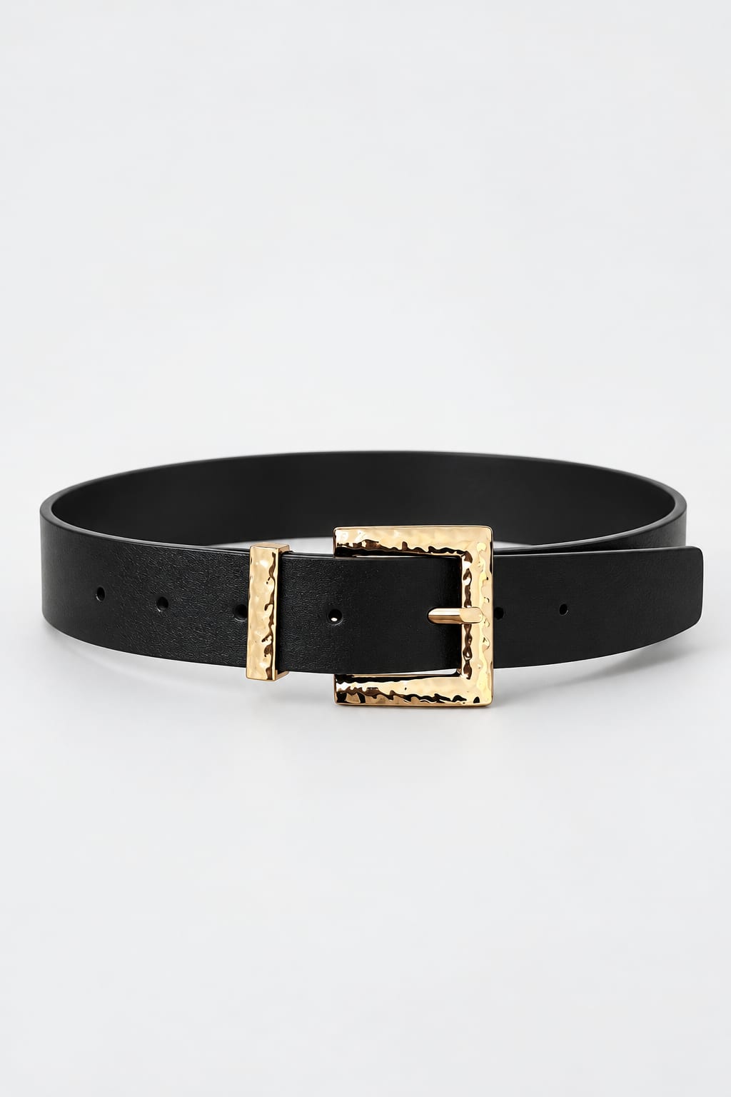Black Belt with Hammered Gold Square Buckle Gold Belt CIZARO - Cizaro Jeans