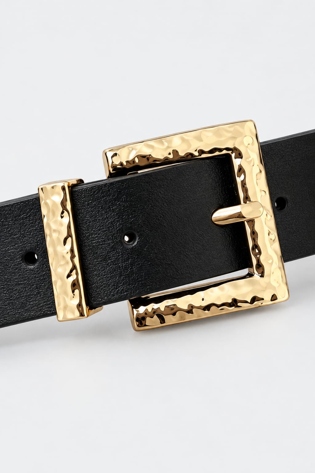 Black Belt with Hammered Gold Square Buckle Gold Belt CIZARO - Cizaro Jeans