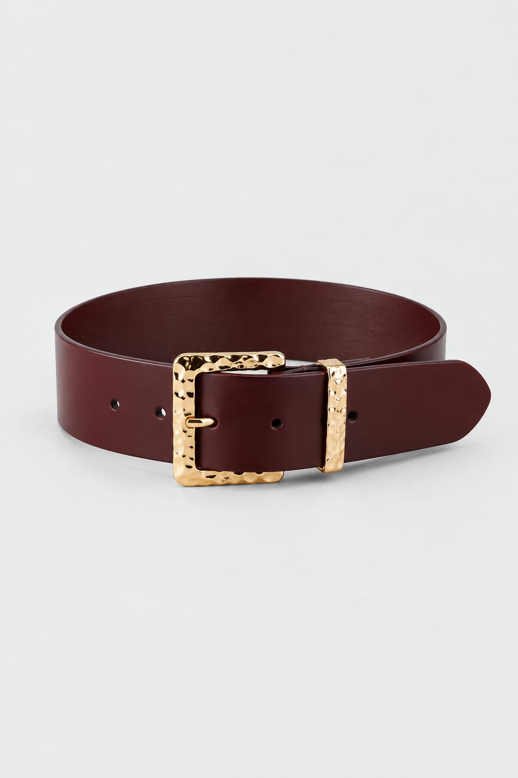 Belt | Burgundy Hammered Gold Square Buckle