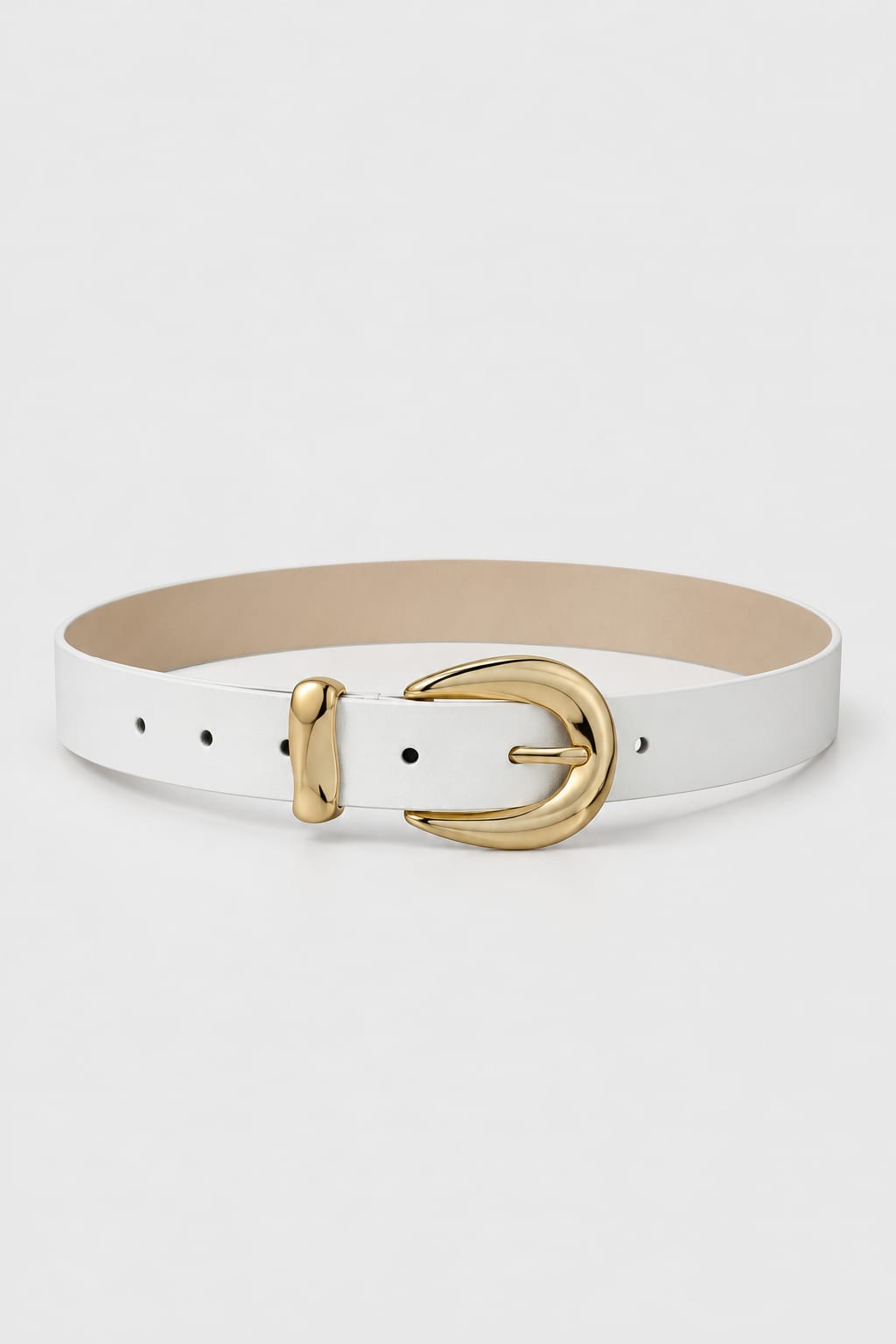 Belt | White Sculpted Gold Oval Buckle