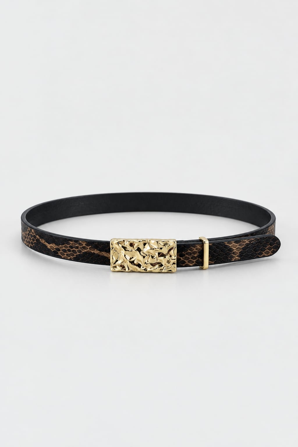 Belt | Snake Print Textured Gold-Buckle