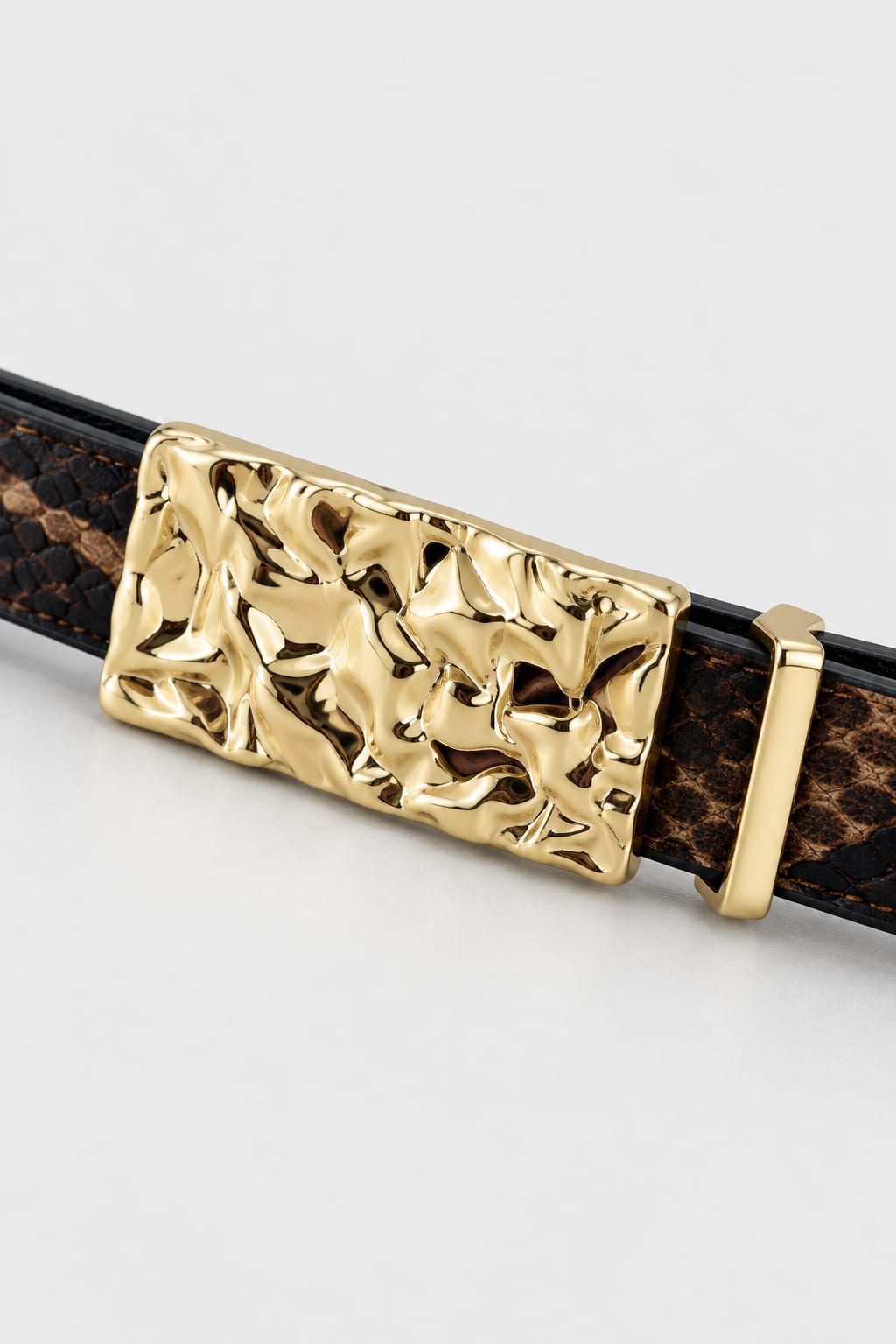 Belt | Snake Print Textured Gold-Buckle