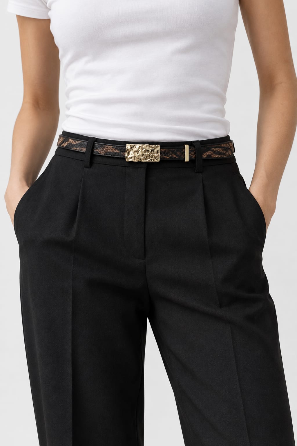 Belt | Snake Print Textured Gold-Buckle