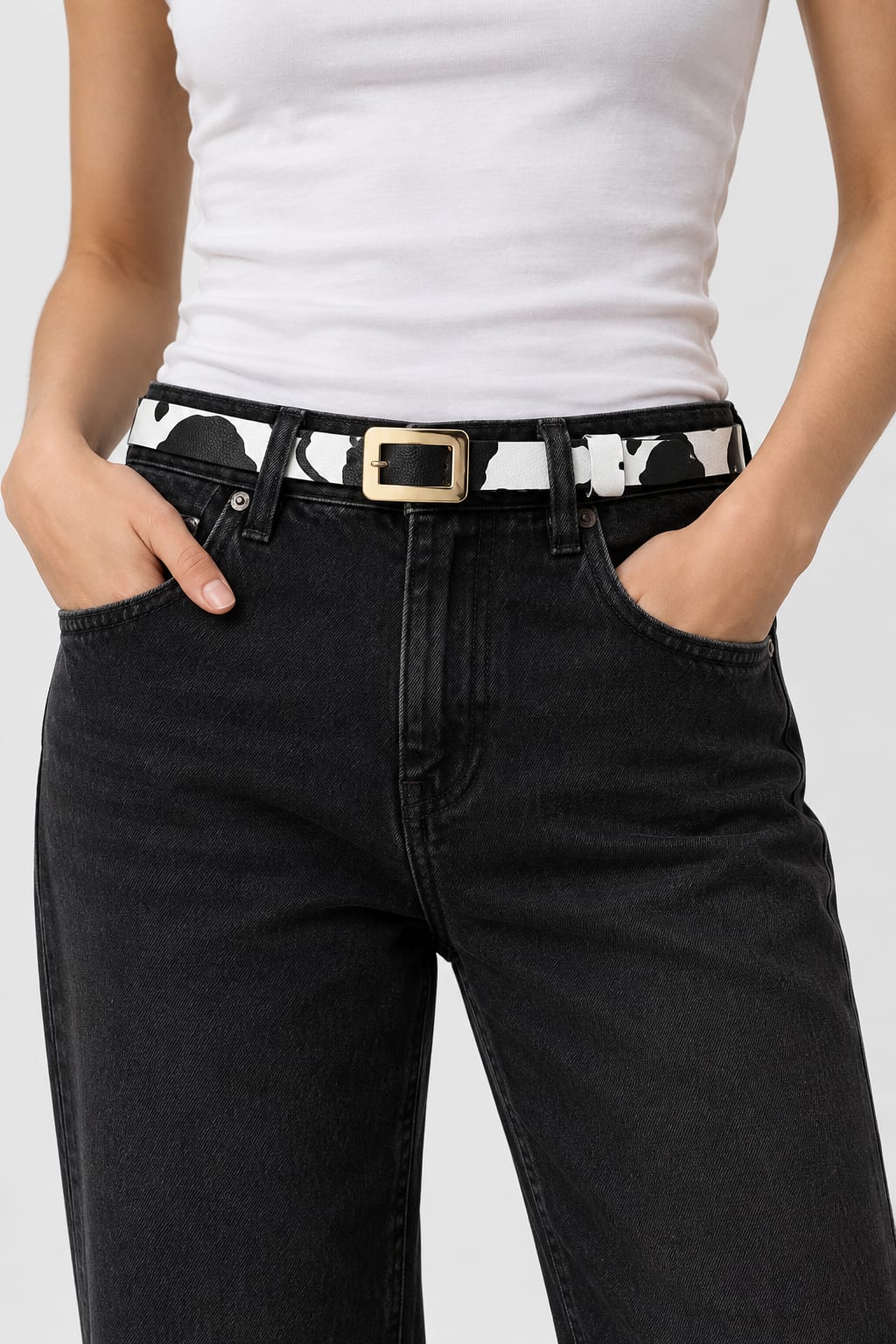 Cow Print Gold-Buckle Belt –