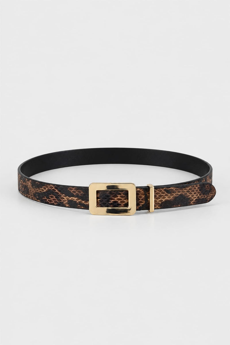 Belt | Snake Print Gold-Buckle Gold-Belt CIZARO - Cizaro Jeans