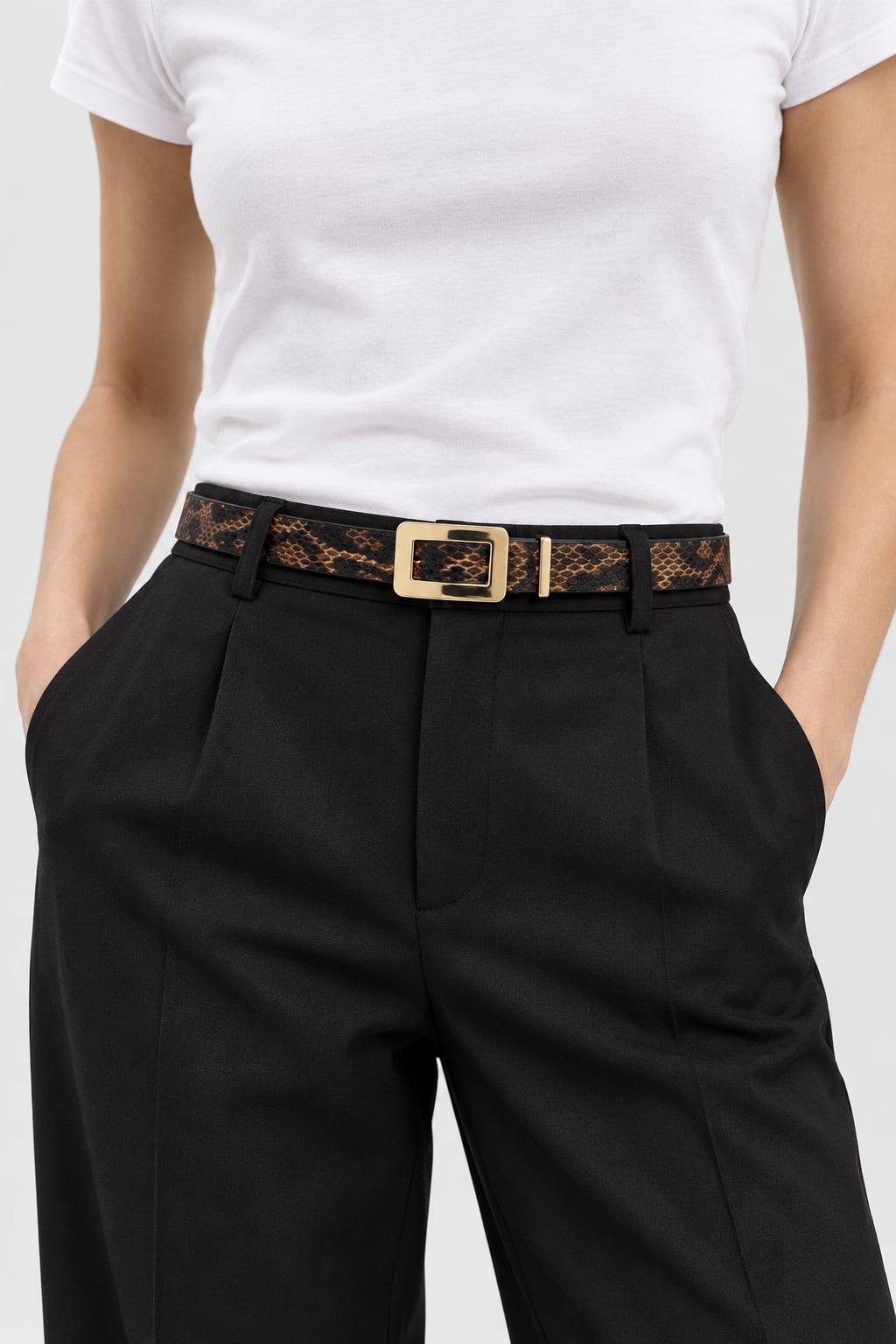 Snake Print Gold-Buckle Belt