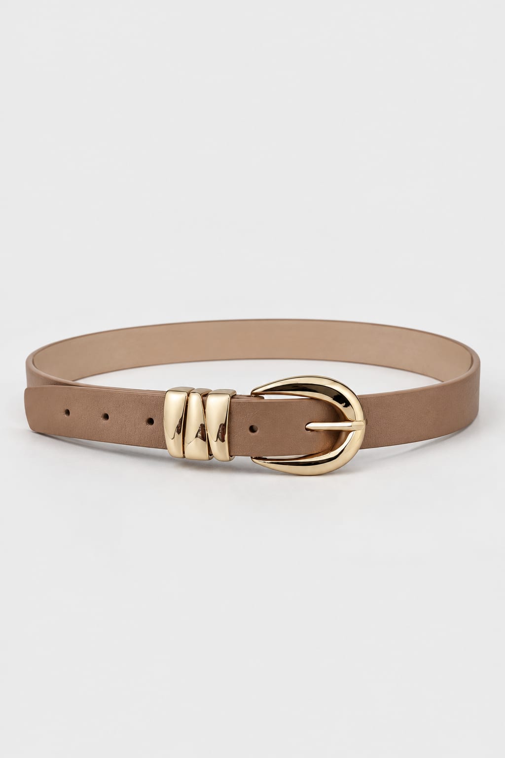 Belt | Beige Slim Gold Round Buckle