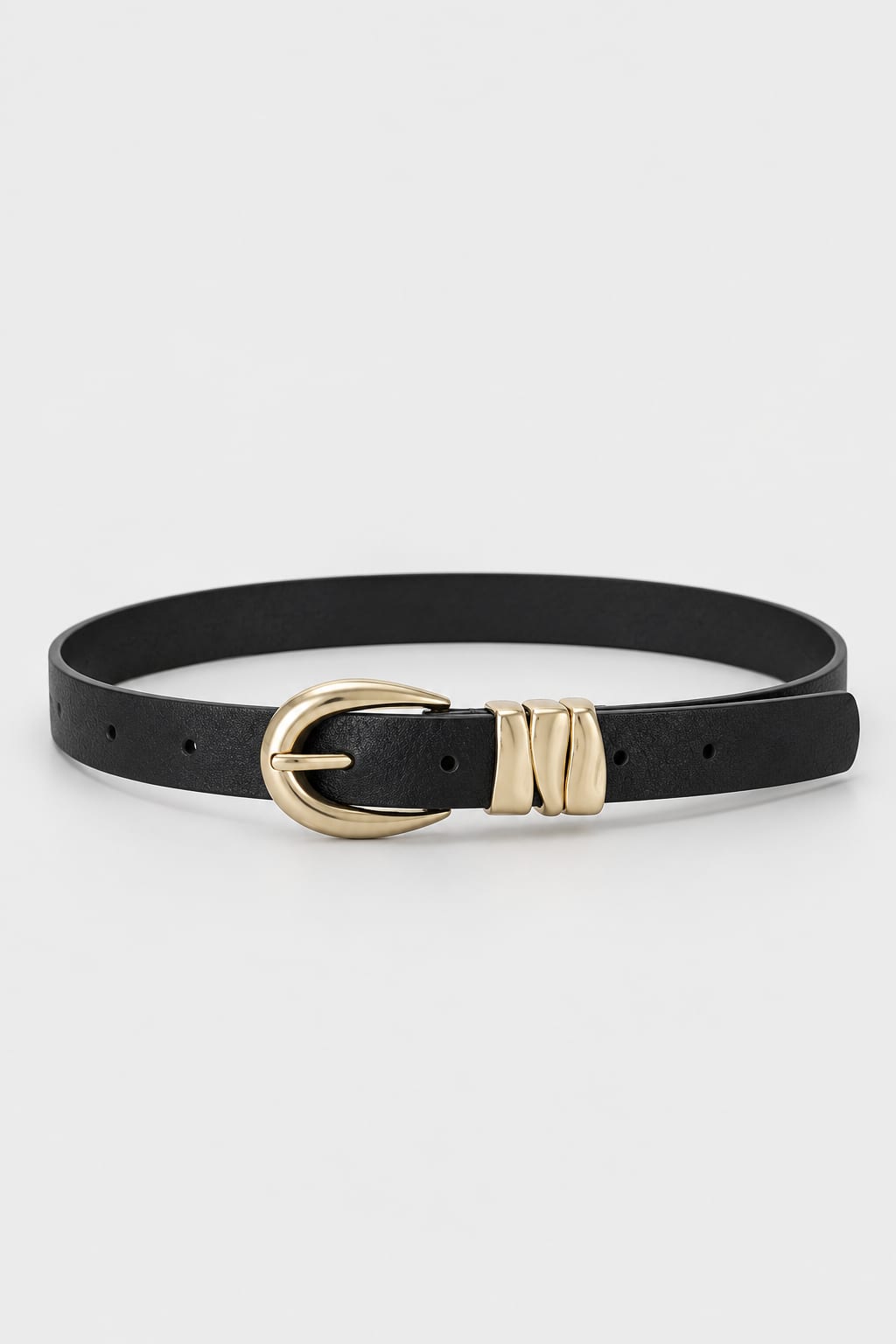 Black Slim Belt with Gold Round Buckle