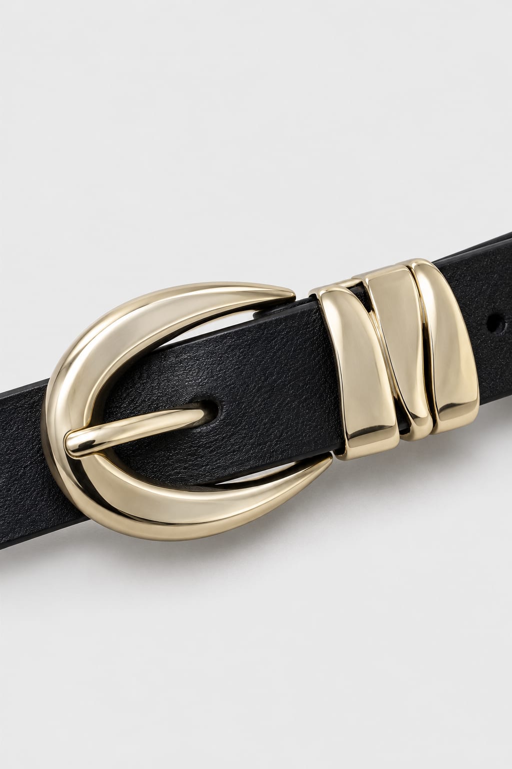 Black Slim Belt with Gold Round Buckle