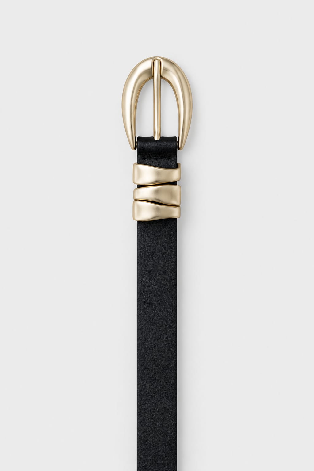 Black Slim Belt with Gold Round Buckle