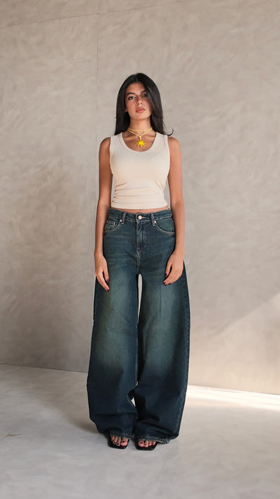 Baggy Barrel High waist Deep vintage blue jeans
