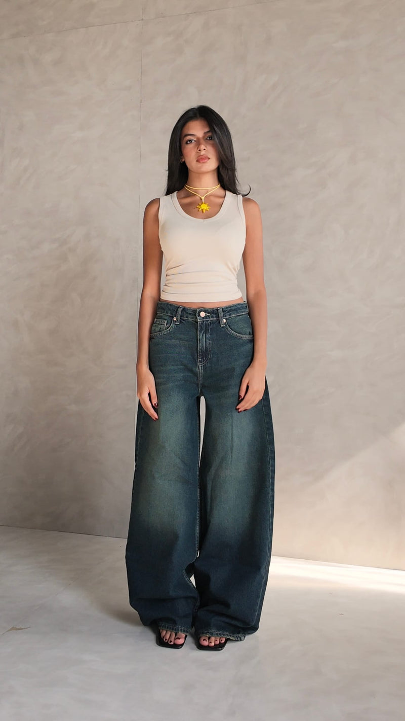 Balloon High-Waist Deep Vintage Blue Jeans Baggy CIZARO - Cizaro Jeans