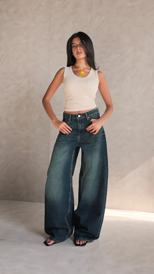 Baggy Barrel High waist Deep vintage blue jeans