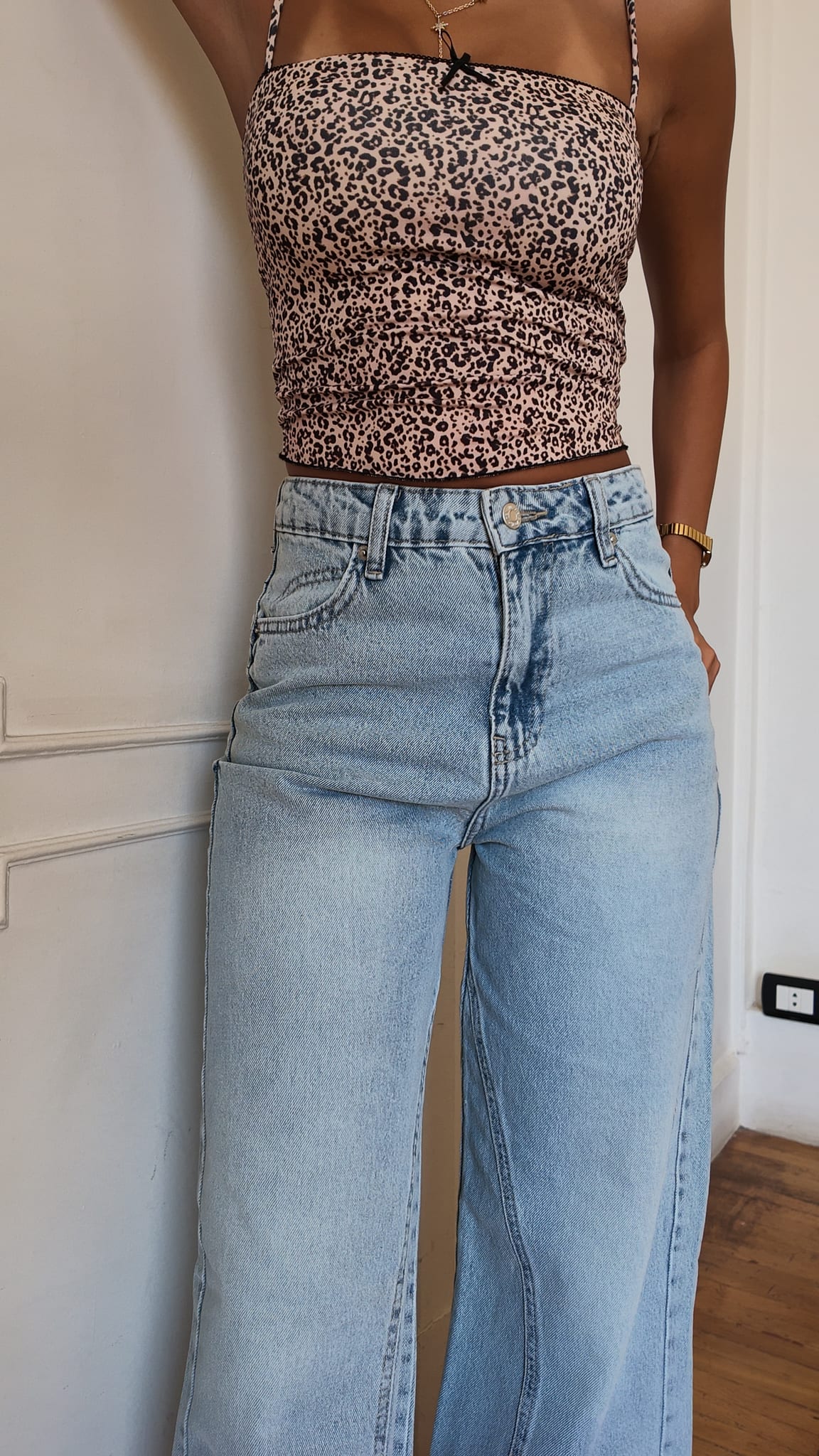 Wide-Leg High-Waist Light Ice Blue Jeans
