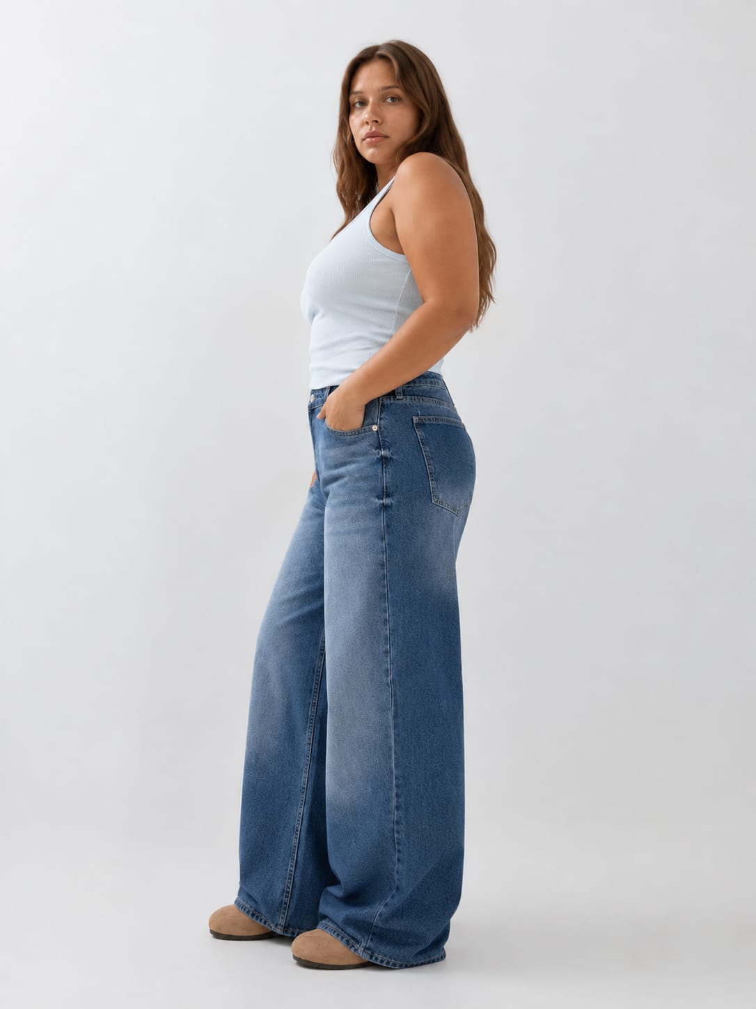 Curvy Baggy – High-Waist Light Vintage Blue Jeans Baggy CIZARO - Cizaro Jeans