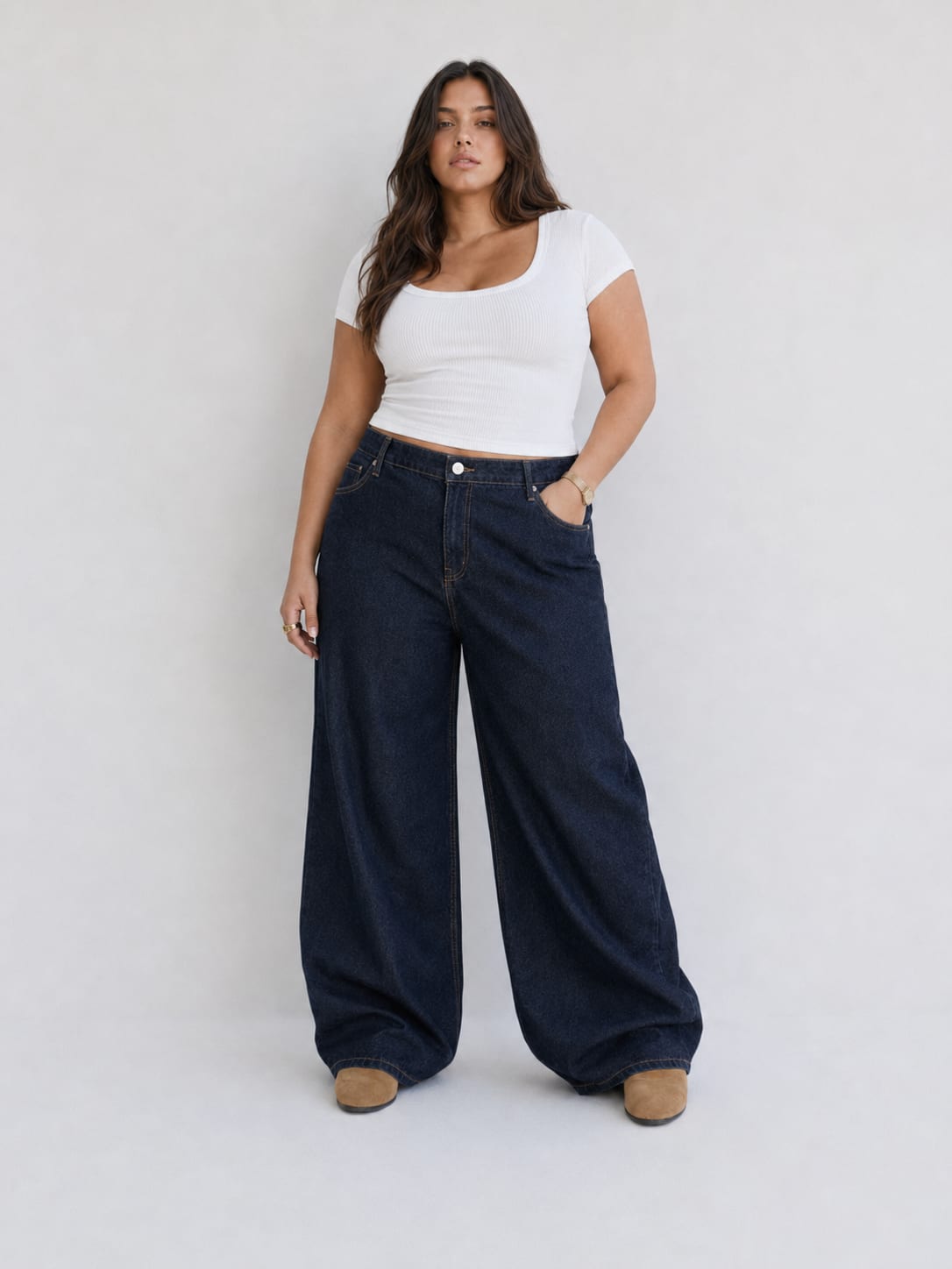 Curvy Baggy – High-Waist Raw Denim Jeans Baggy CIZARO - Cizaro Jeans