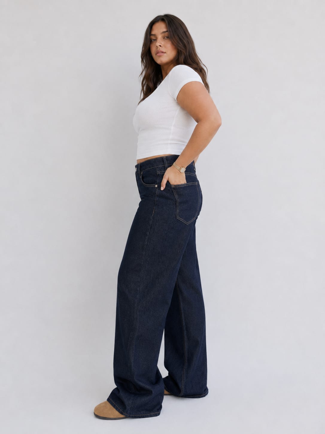 Curvy Baggy – High-Waist Raw Denim Jeans Baggy CIZARO - Cizaro Jeans