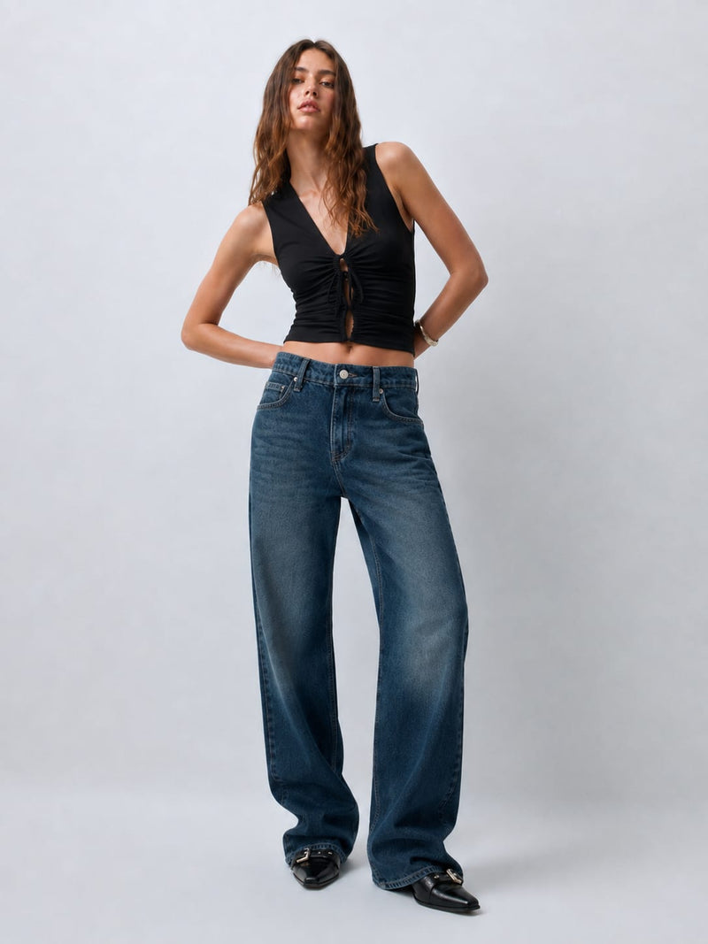Women Baggy High Waist Mid Vintage Blue Jeans Baggy CIZARO - Cizaro Jeans
