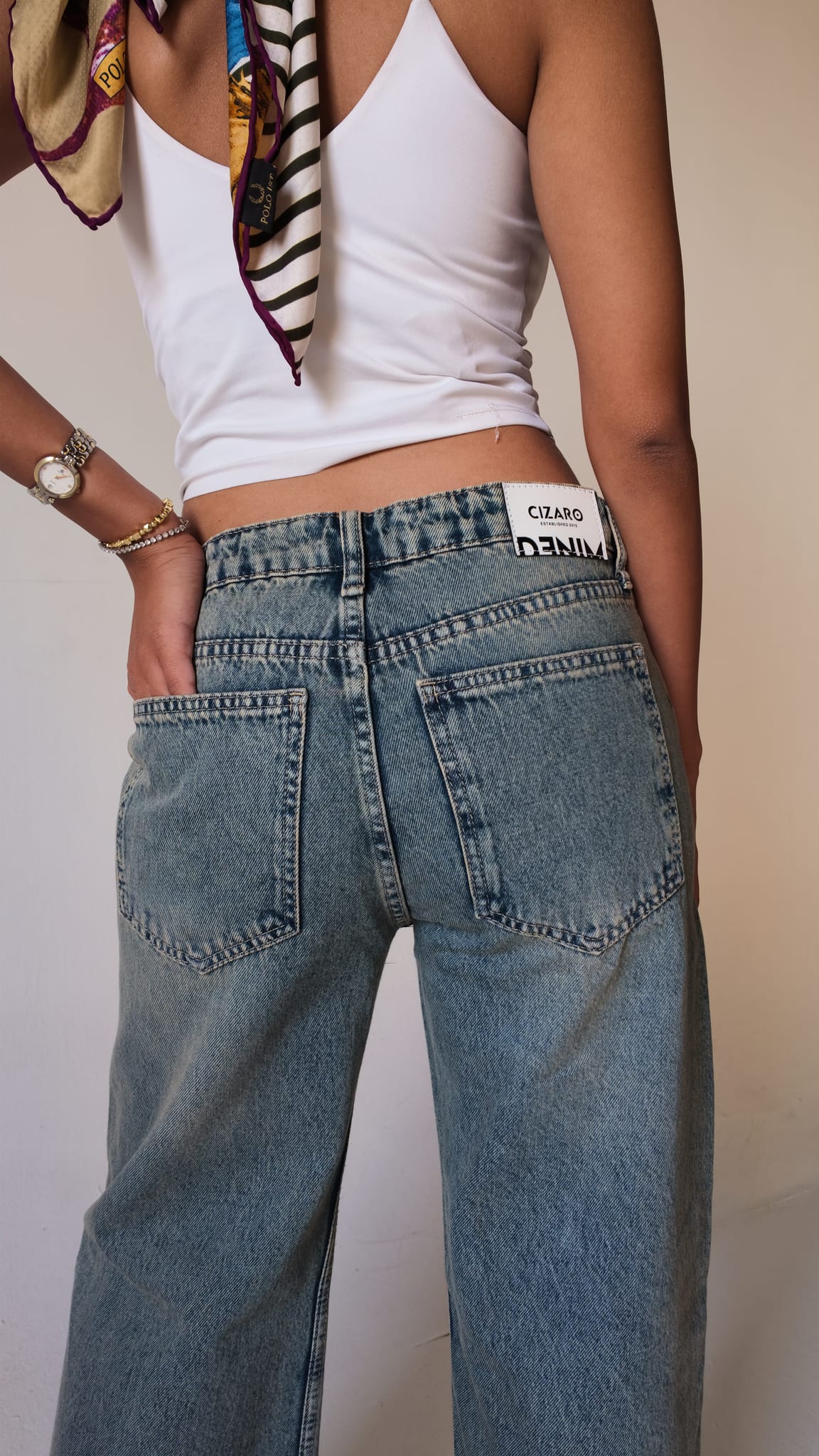 Baggy Mid-Waist Vintage Blue Turn-Up Jeans Baggy CIZARO - Cizaro Jeans
