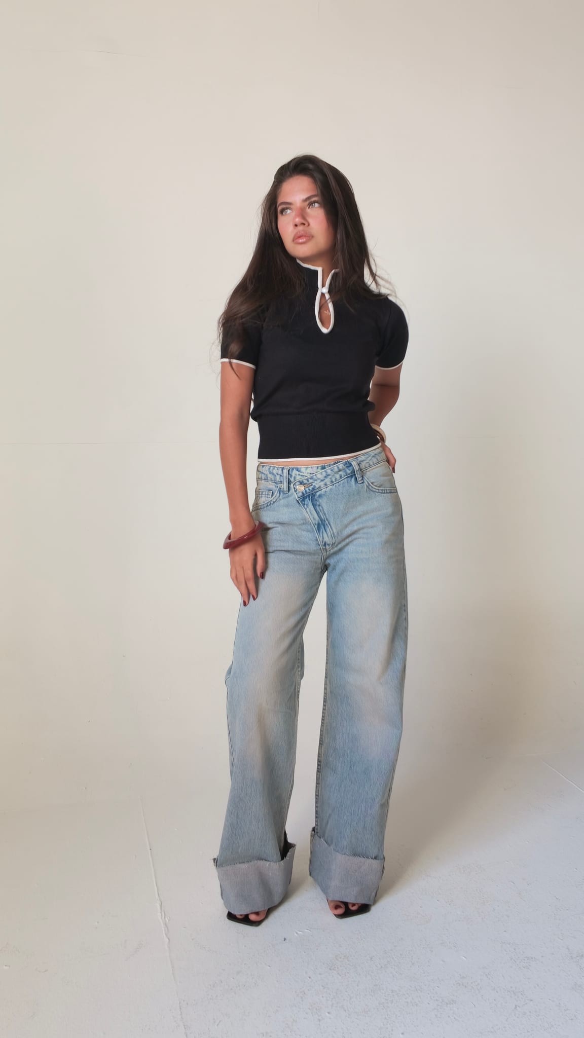 Baggy Mid-Waist Light Vintage Blue Turn-Up Jeans Baggy CIZARO - Cizaro Jeans