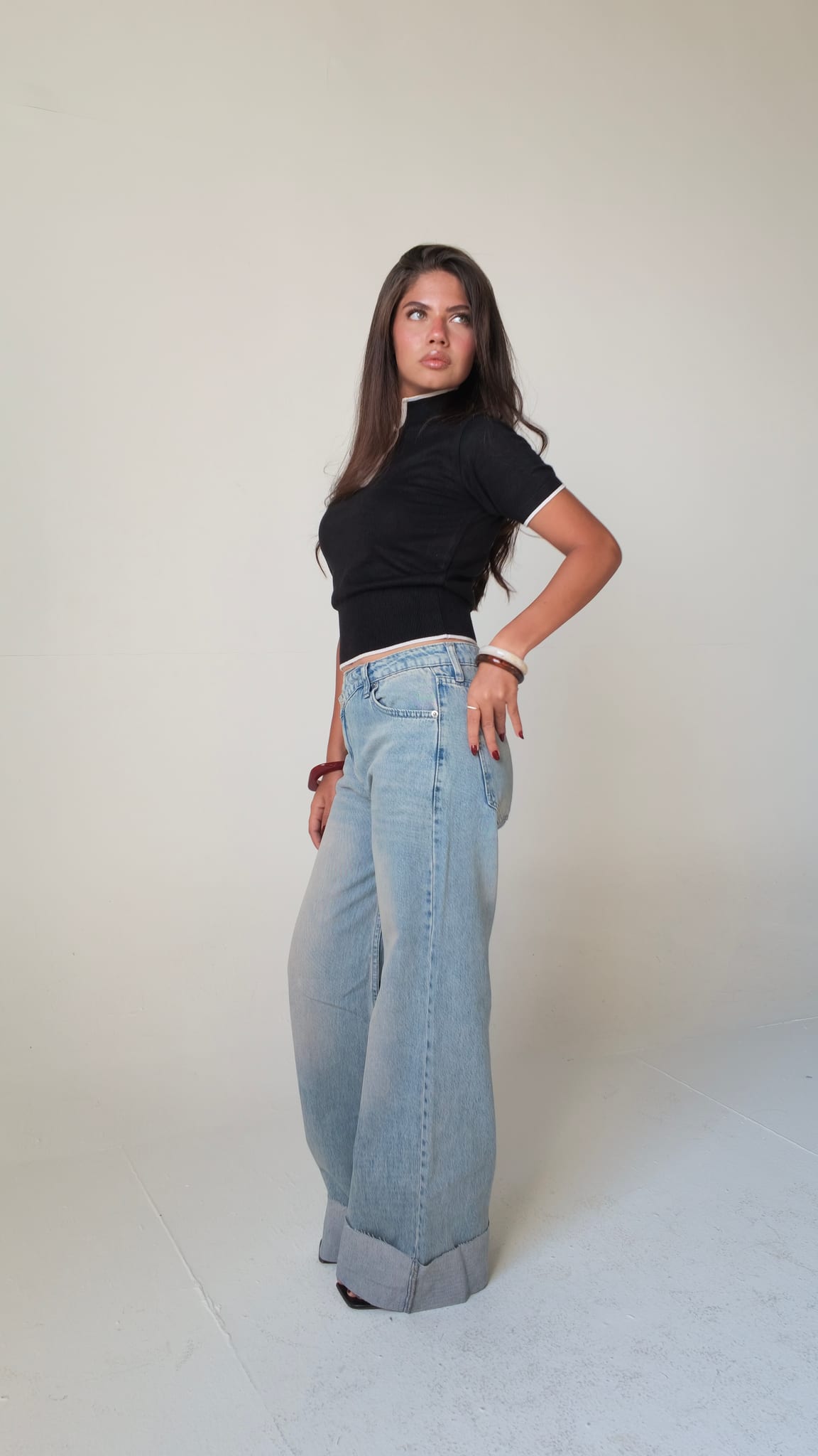 Baggy Mid-Waist Light Vintage Blue Turn-Up Jeans Baggy CIZARO - Cizaro Jeans