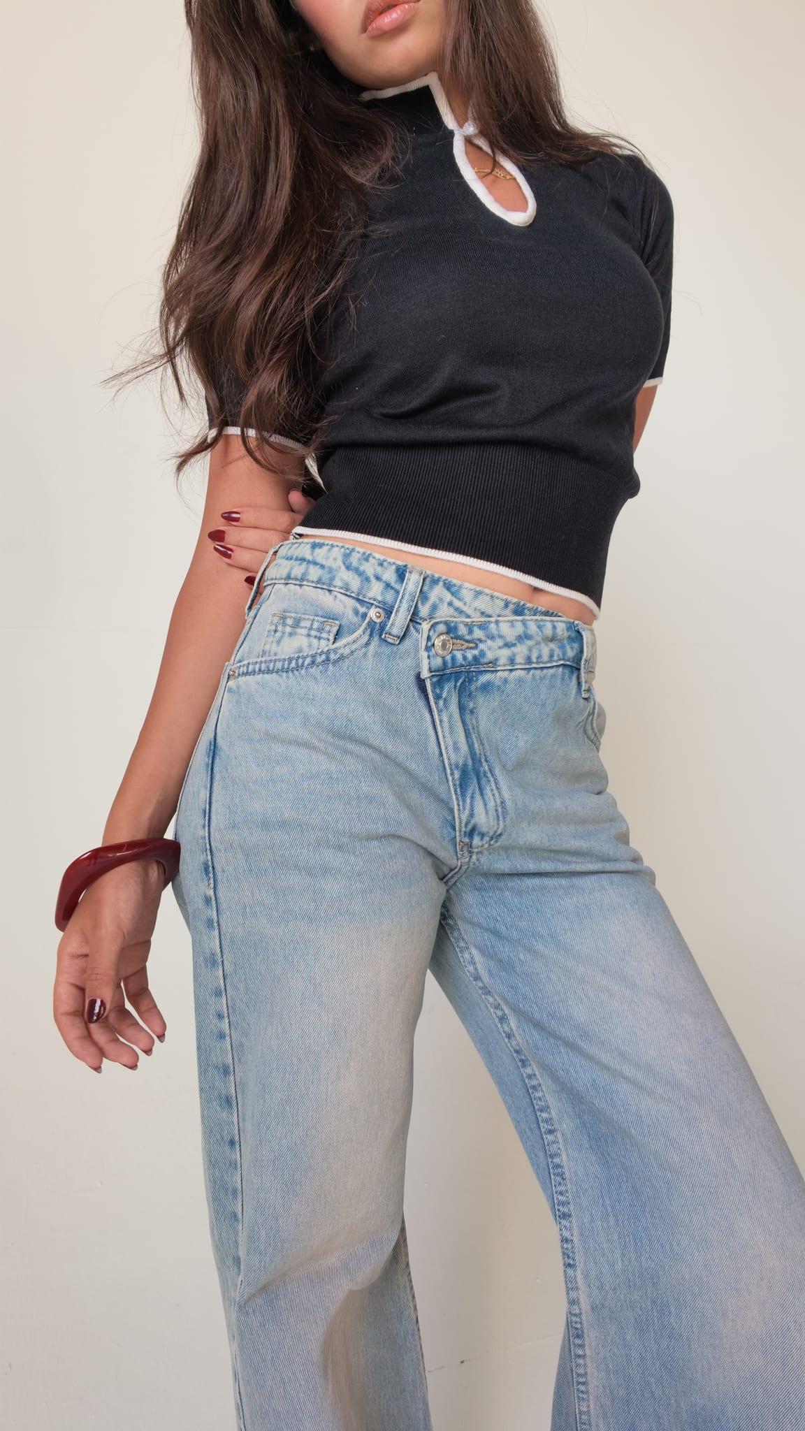 Baggy Mid-Waist Light Vintage Blue Turn-Up Jeans Baggy CIZARO - Cizaro Jeans