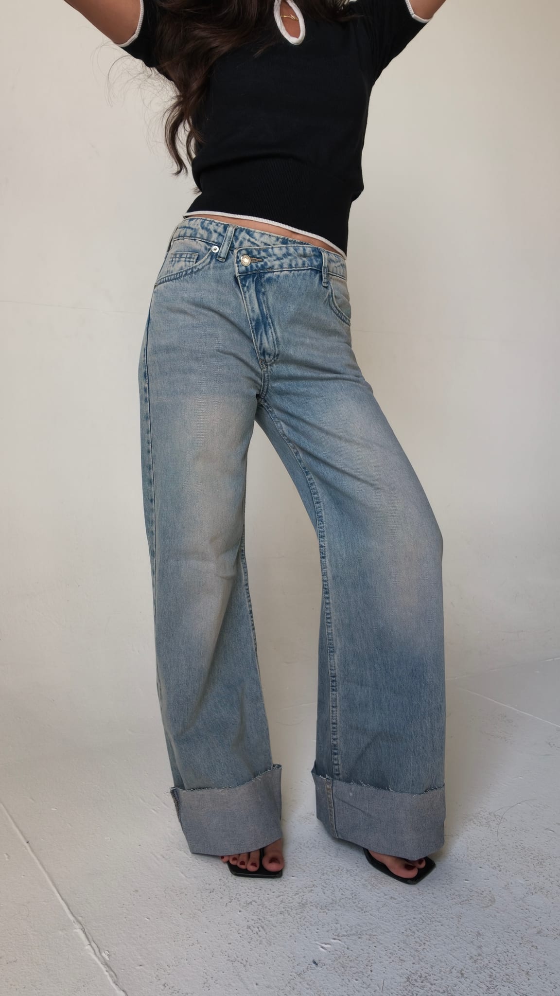 Baggy Mid-Waist Light Vintage Blue Turn-Up Jeans Baggy CIZARO - Cizaro Jeans