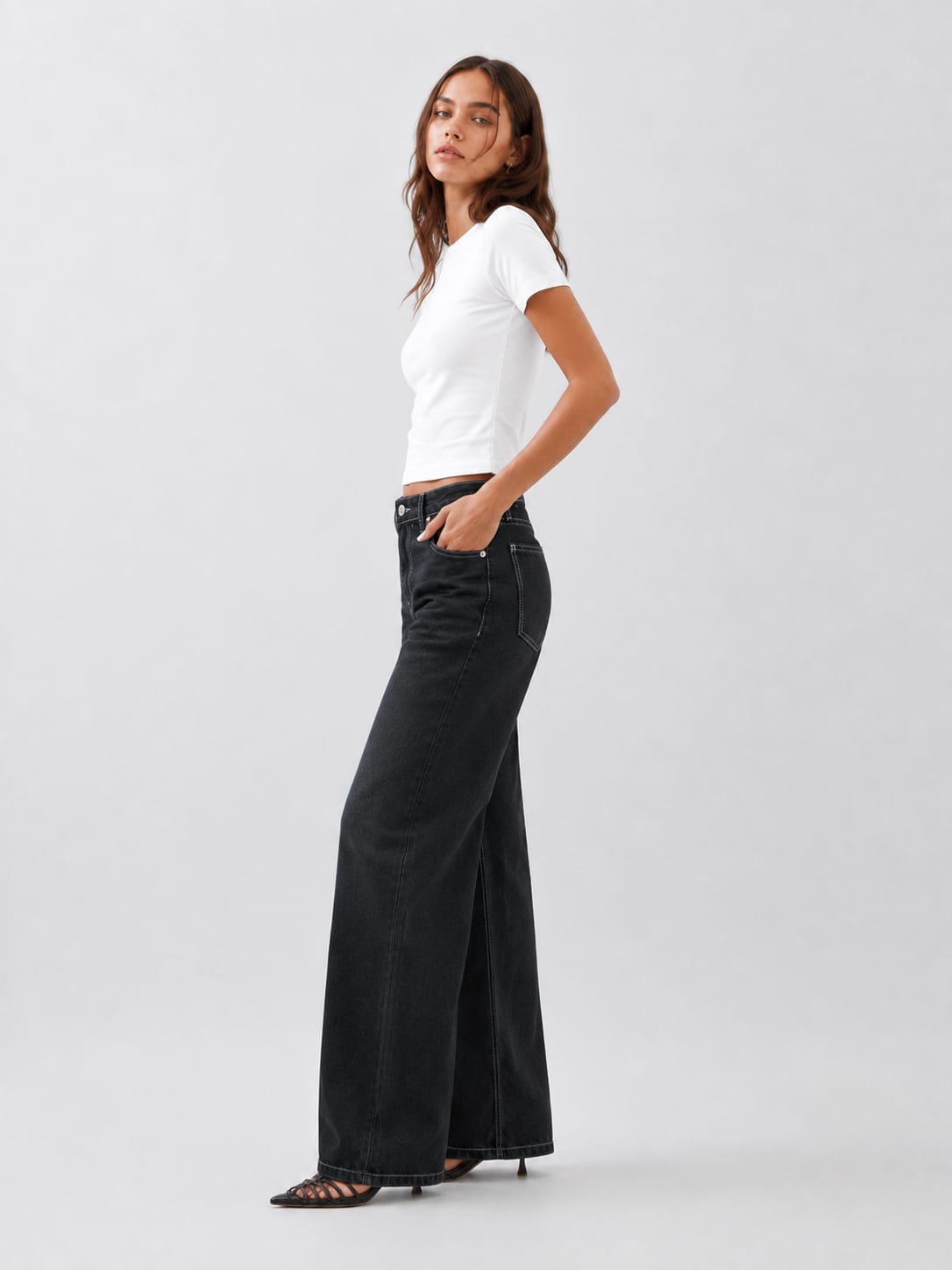 Baggy Mid-Waist Washed Black Jeans Baggy CIZARO - Cizaro Jeans