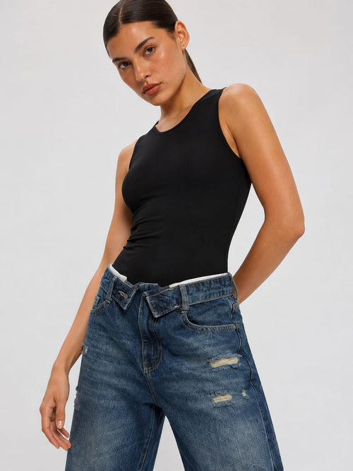 Baggy Low-Waist Dark Vintage Blue Ripped Jeans Baggy CIZARO - Cizaro Jeans