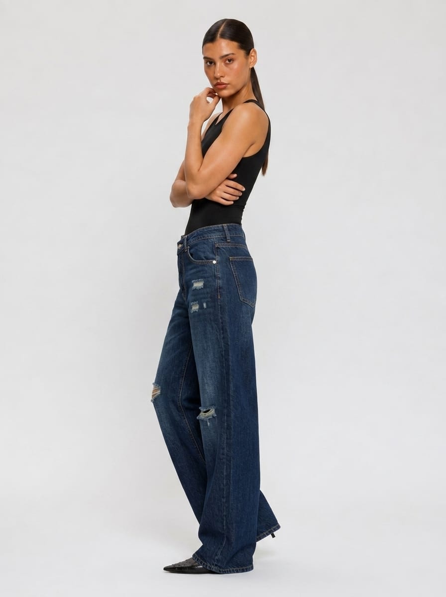 Baggy Low-Waist Dark Vintage Blue Ripped Jeans