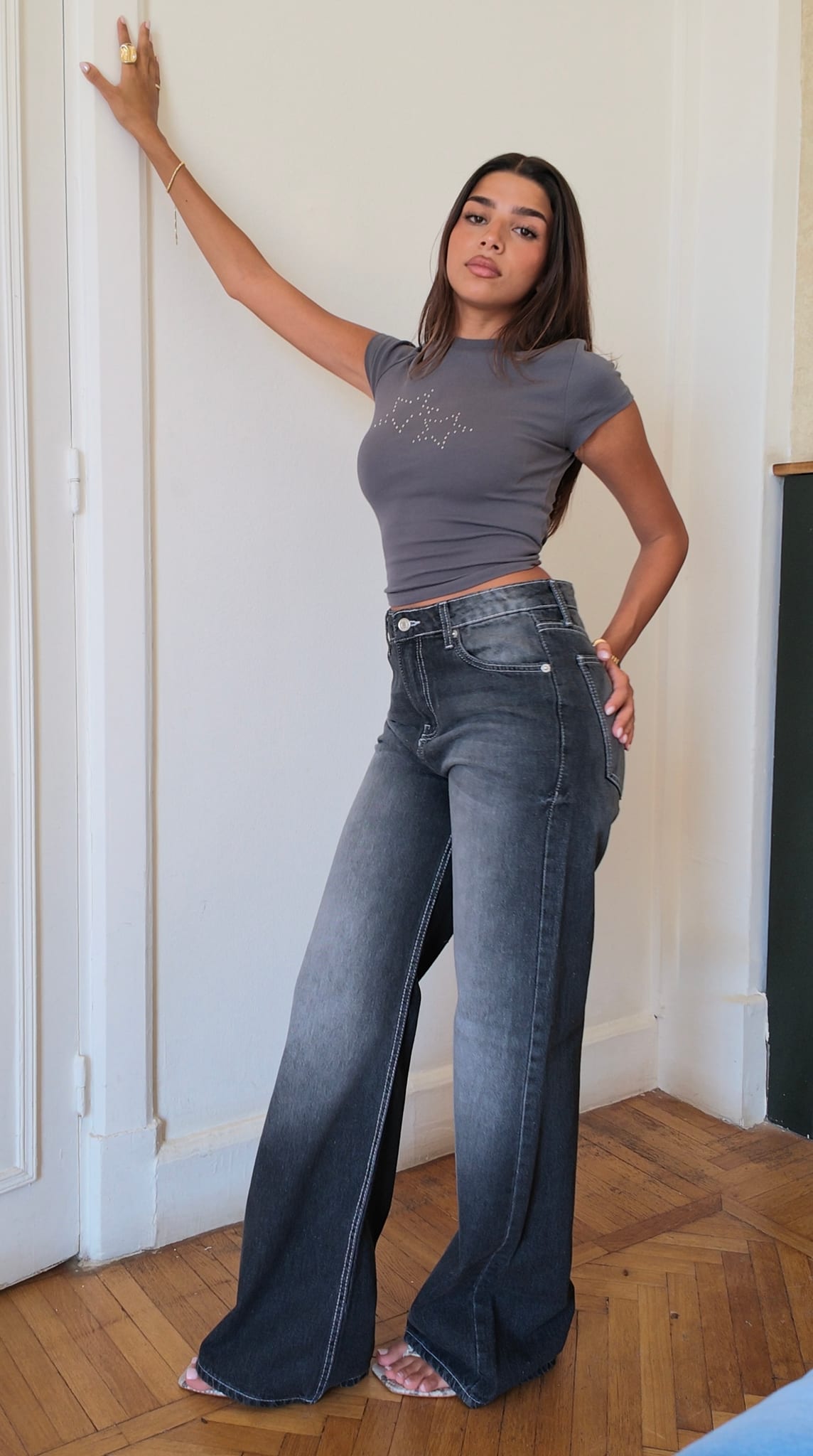 Baggy High-Waist Washed Grey Jeans