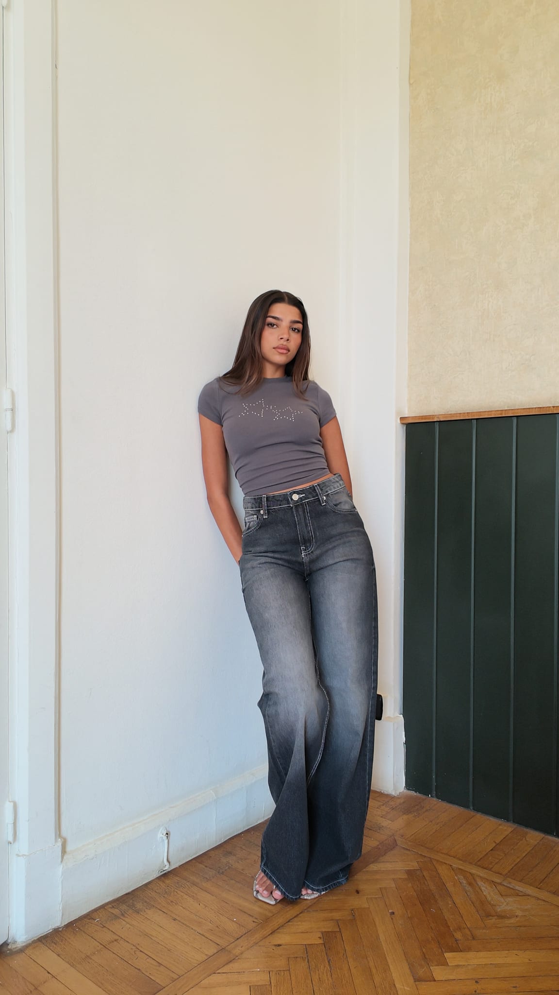 Baggy High-Waist Washed Grey Jeans