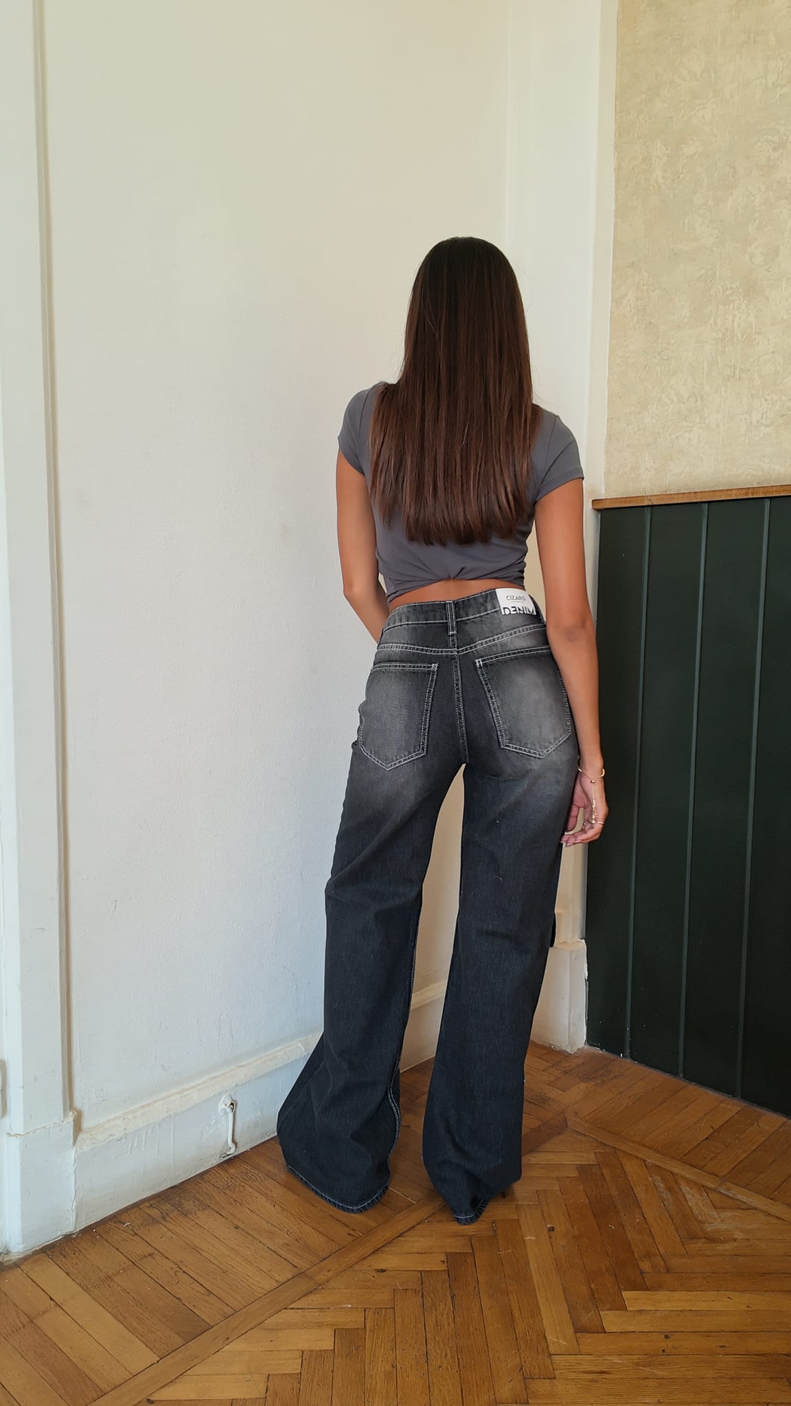 Baggy High-Waist Washed Grey Jeans