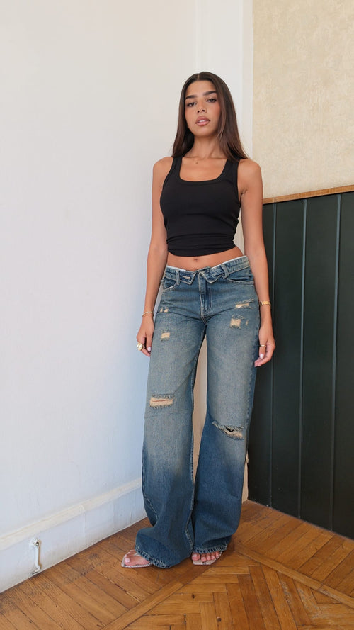 Baggy Low-Waist Mid Vintage Blue Ripped Jeans Baggy CIZARO - Cizaro Jeans