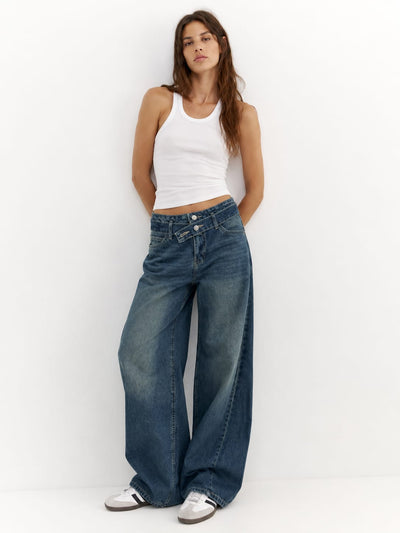 High-Waist Crossover Baggy Jeans Baggy CIZARO - Cizaro Jeans