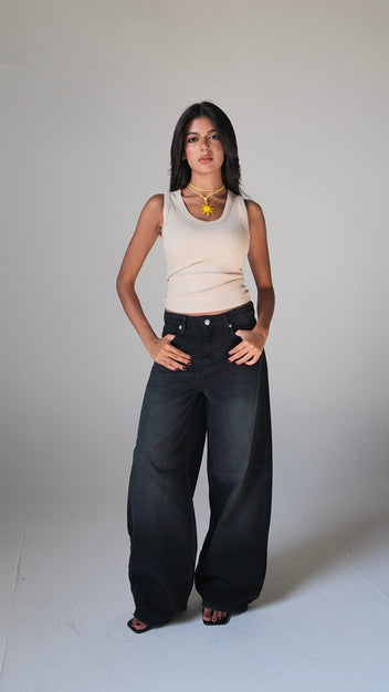 High-Waist Washed Black Baggy Jeans