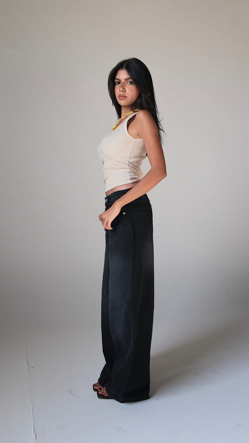 High-Waist Washed Black Baggy Jeans Baggy CIZARO - Cizaro Jeans