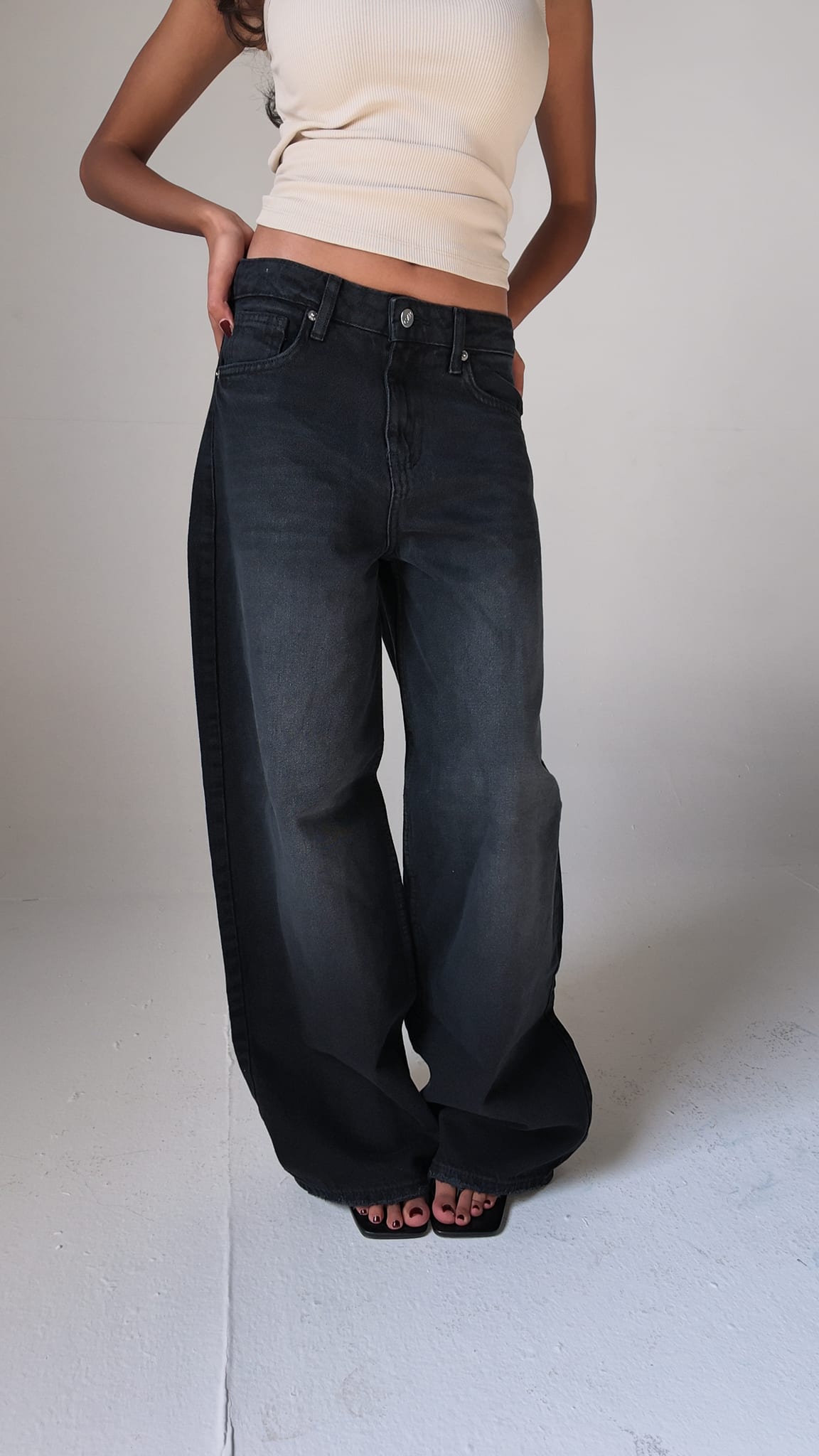 High-Waist Washed Black Baggy Jeans Baggy CIZARO - Cizaro Jeans