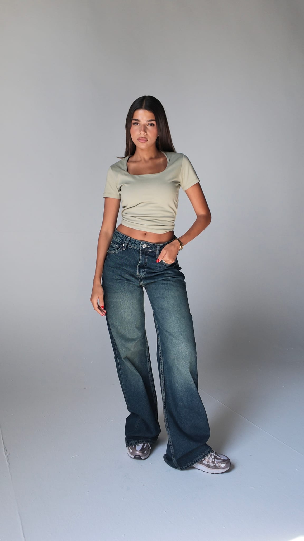 Baggy High waist-flex waist Mid vintage green jeans