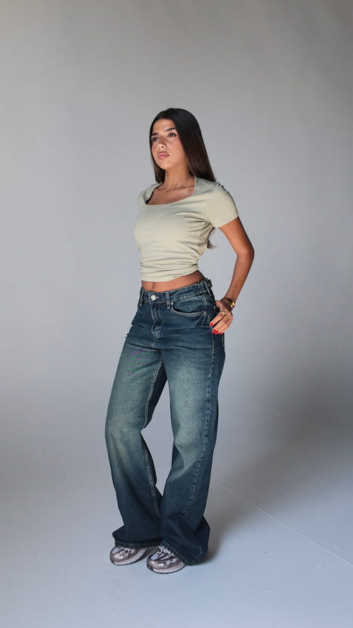 Baggy High waist-flex waist Mid vintage green jeans