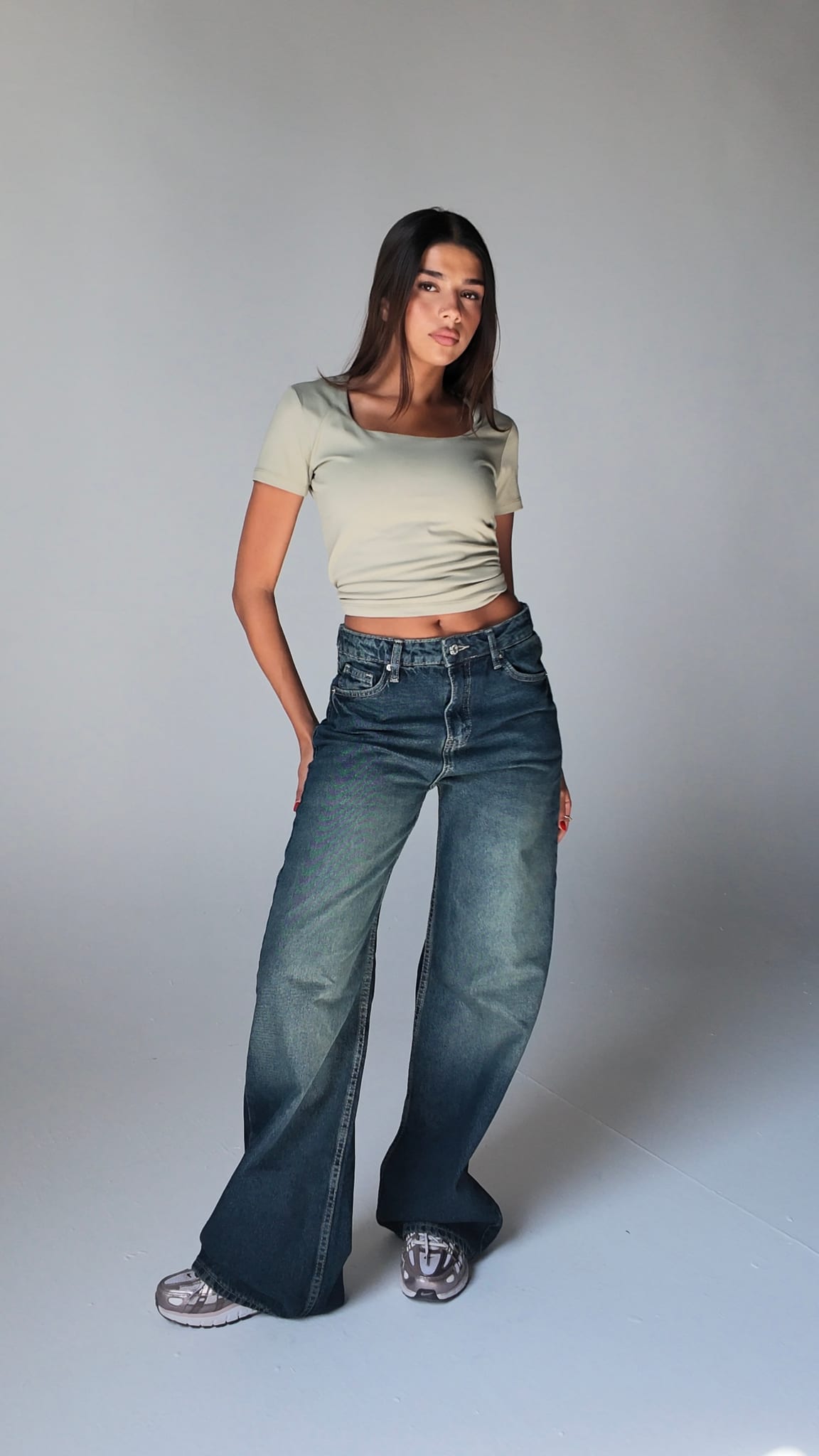 Baggy High waist-flex waist Mid vintage green jeans