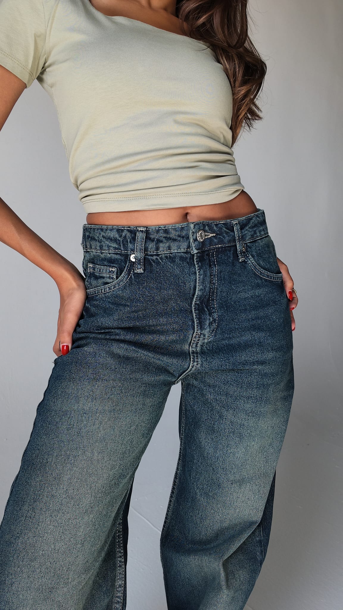 Baggy High waist-flex waist Mid vintage green jeans